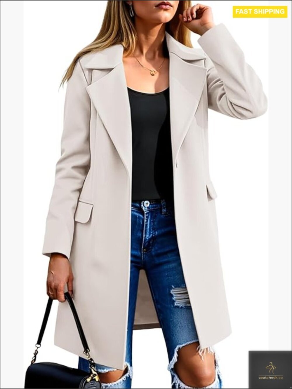 Wool Blend Pea Coat Notch Lapel Oversized Chic Classic Winter Overcoat